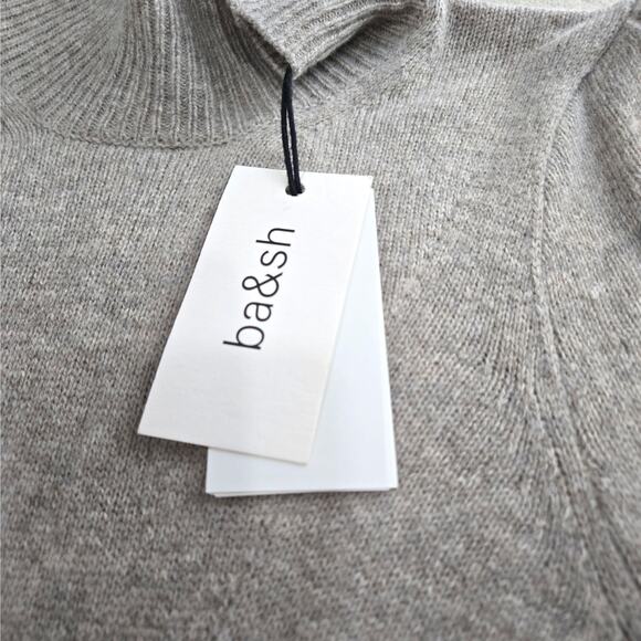 ba&sh Felicity Beige Wool Blend Knit Puff Sleeve Midi Sweater Dress Size Large - Picture 5 of 14